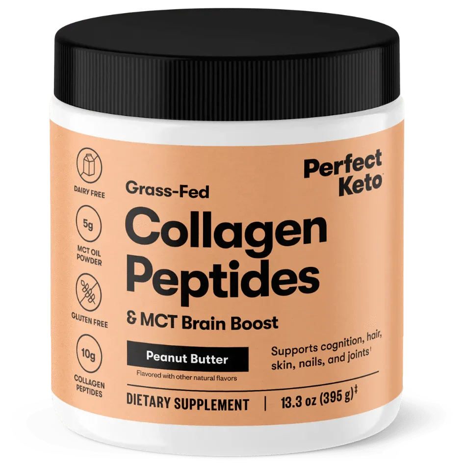 Perfect Keto Grass-Fed Collagen Peptides & MCT Brain Boost Peanut Butter Perfect Keto 395g P-PKKCPB-12 Vital20