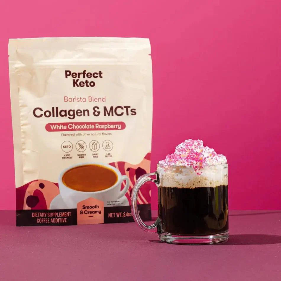 Perfect Keto Keto MCT Collagen Powder Barista White Choc Raspberry Perfect Keto 238g P-KK-MBCR84 Vital20