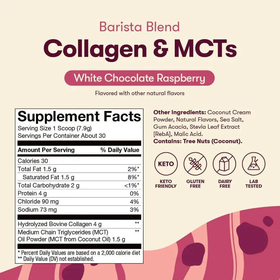 Perfect Keto Keto MCT Collagen Powder Barista White Choc Raspberry Perfect Keto 238g P-KK-MBCR84 Vital20