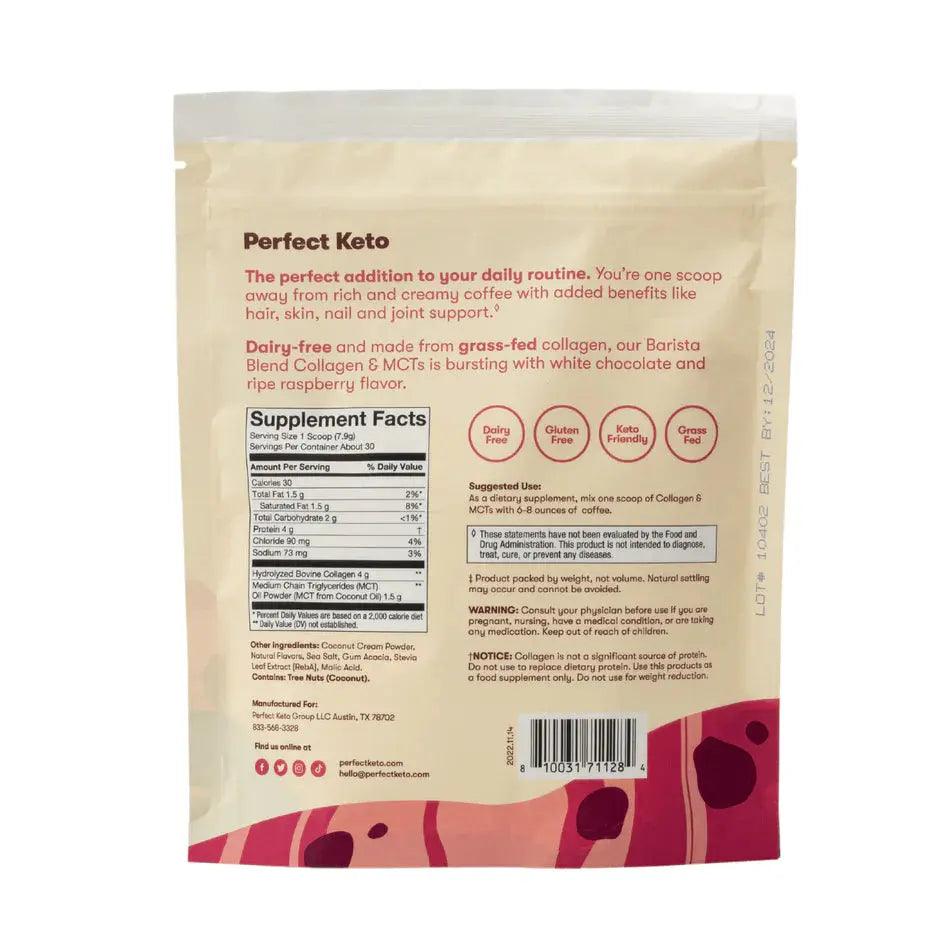 Perfect Keto Keto MCT Collagen Powder Barista White Choc Raspberry Perfect Keto 238g P-KK-MBCR84 Vital20