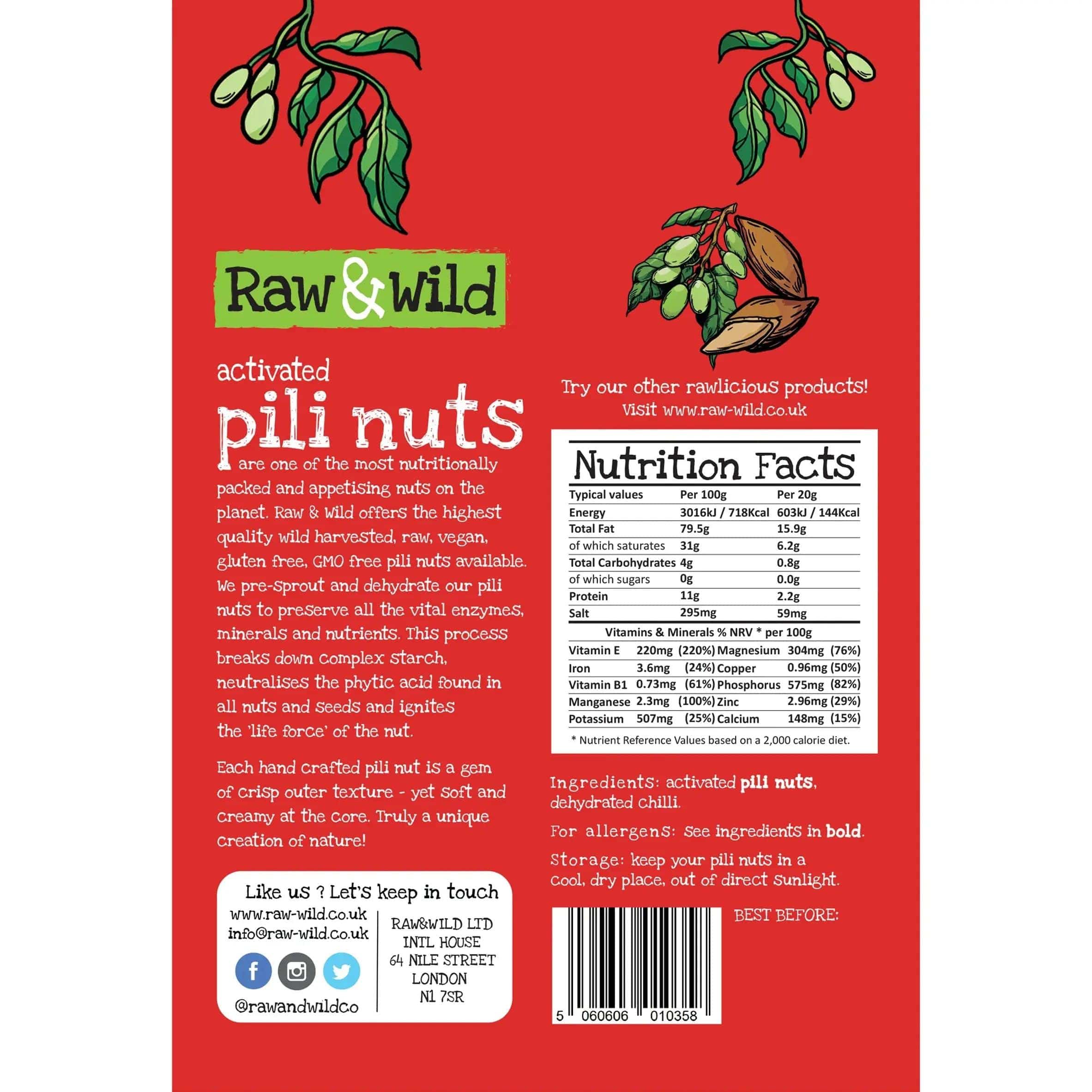 Raw & Wild Pili Nuts Chilli Raw & Wild 70g 03200002 Vital20