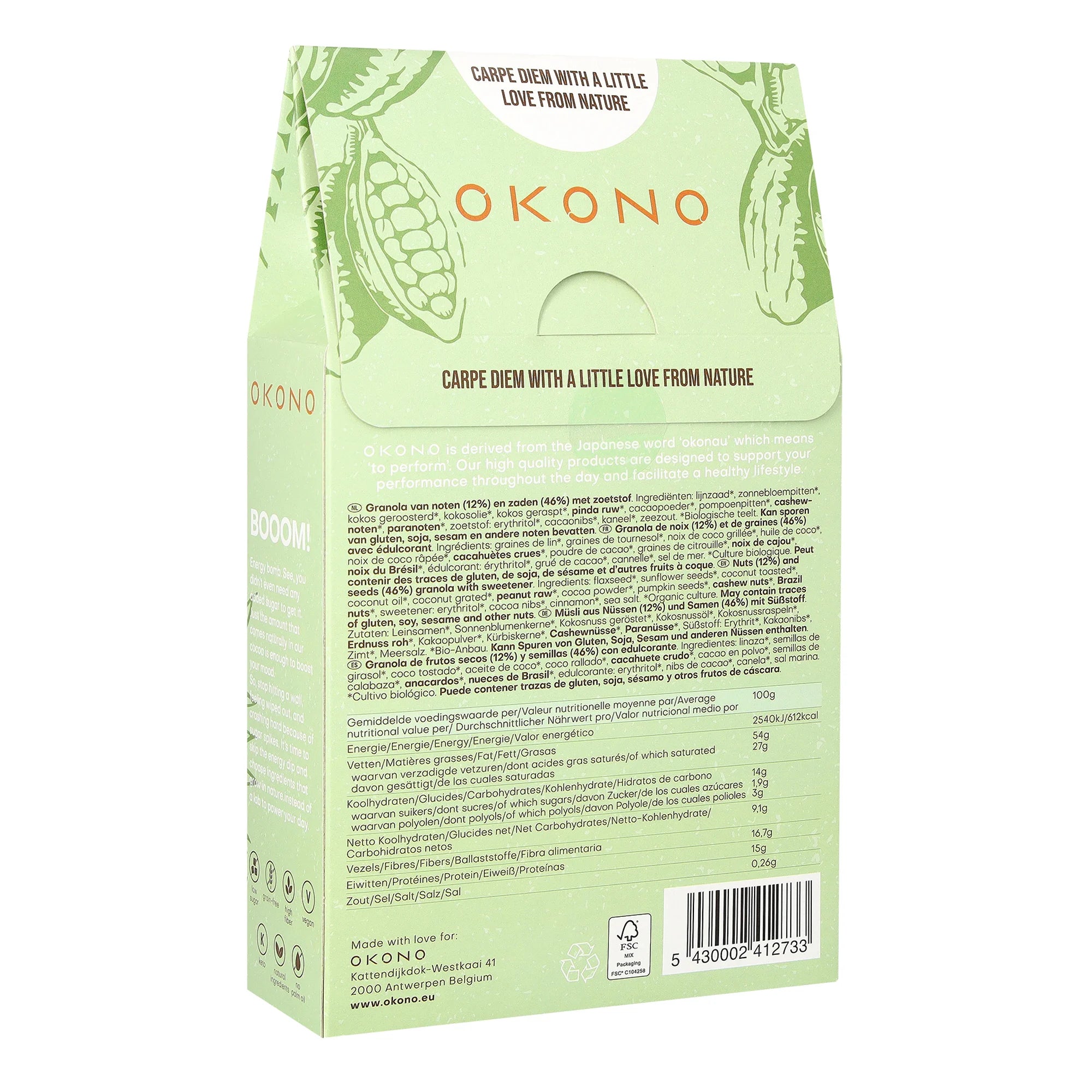 Bio Nuts & Seeds Granola Cocoa OKONO 250g x8 03000047