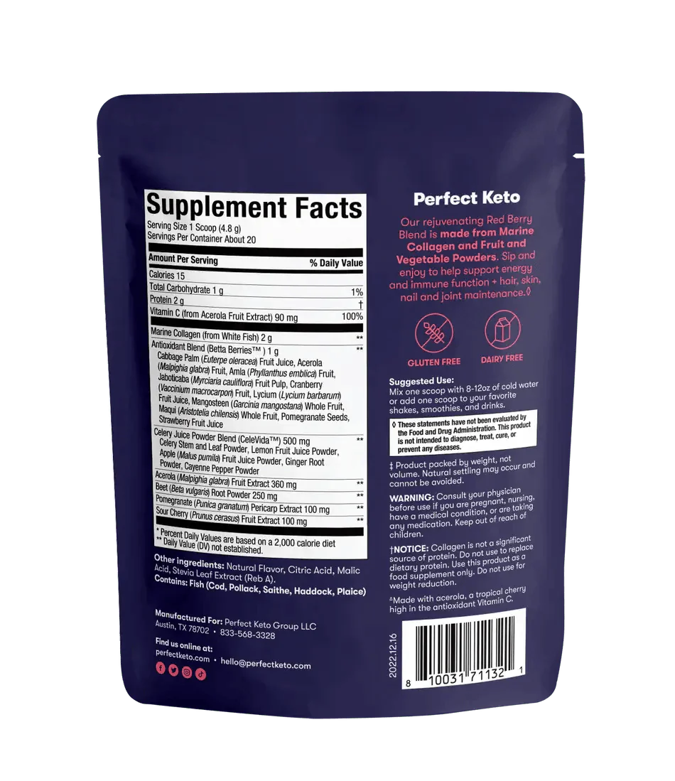 Perfect Keto Super Reds Pomegranate Blueberry Perfect Keto 96g P-PKRBB-PB20 Vital20